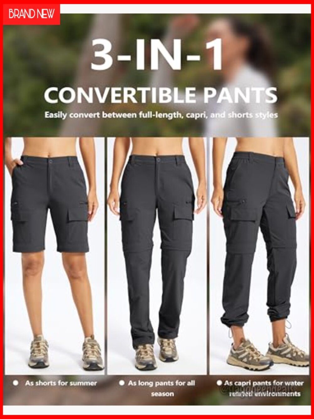 Convertible Hiking Pants Lightweight Quick Dry Stretch Zip Off 7 Pockets - Picture 4 of 7